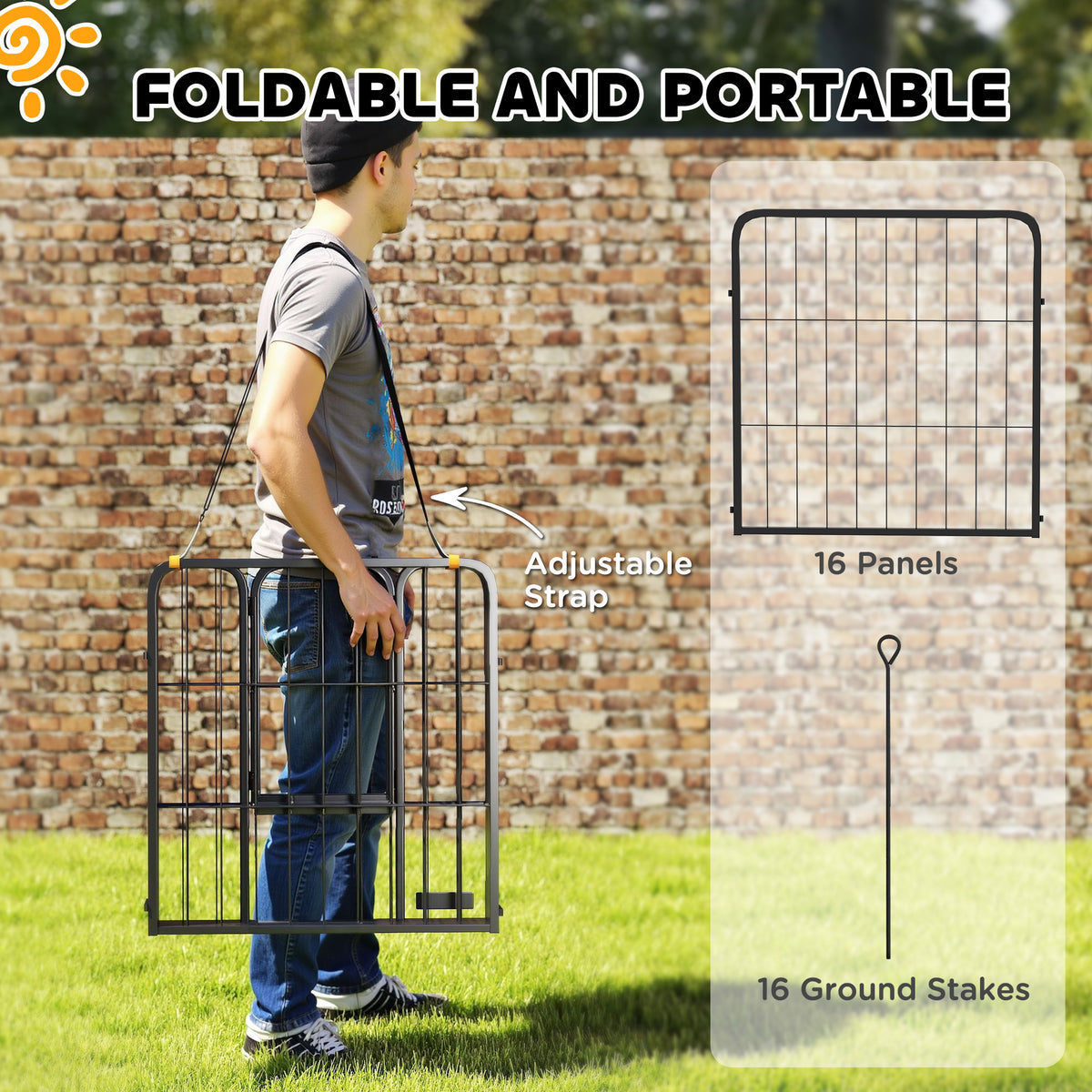 16-Panel dog playpen with strap
