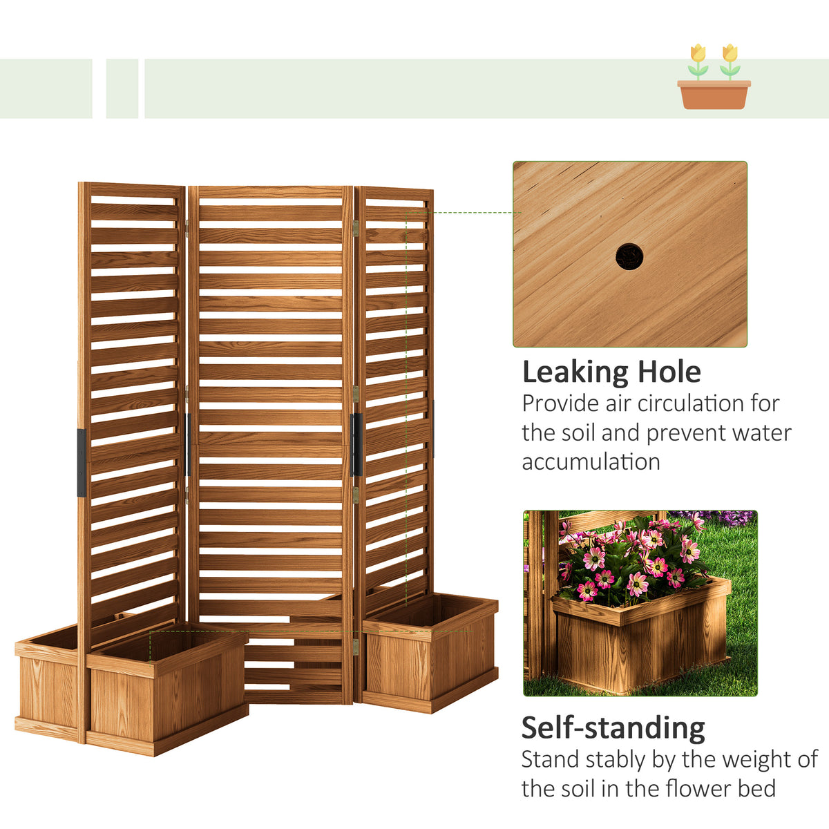 Outdoor Privacy Screen 3 Panels with 4 Raised Planter Boxes