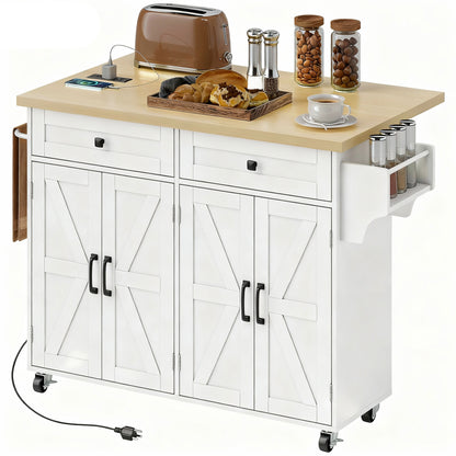 Kitchen island with charging station and drop leaf