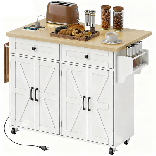 Kitchen island with charging station and drop leaf