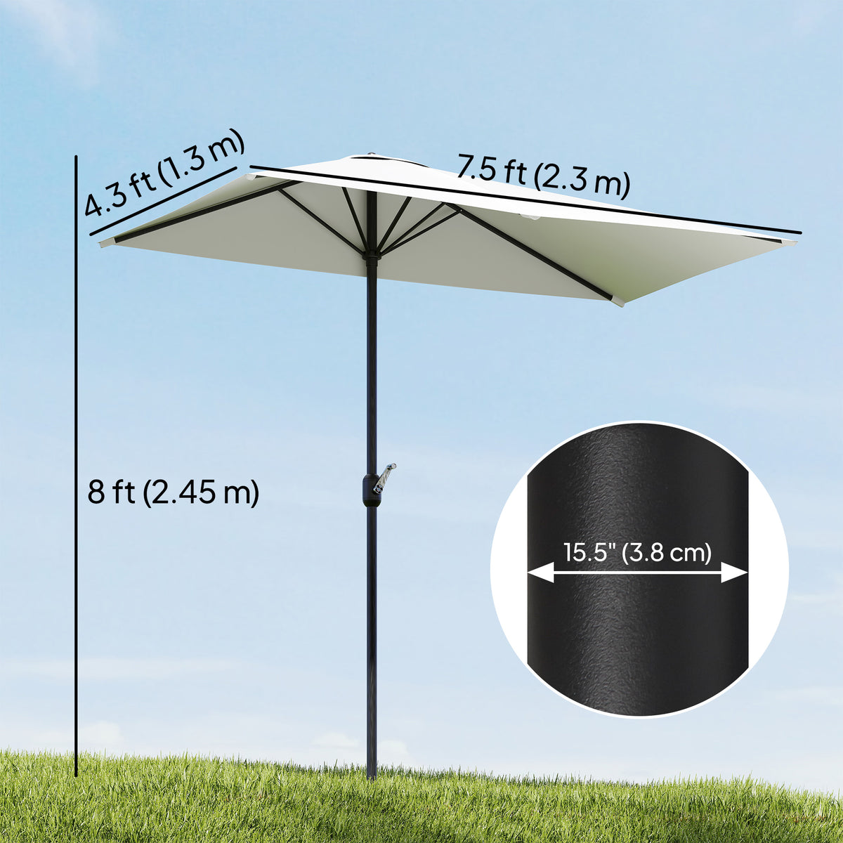 8 ft Half-Round Balcony Patio Umbrella with Crank