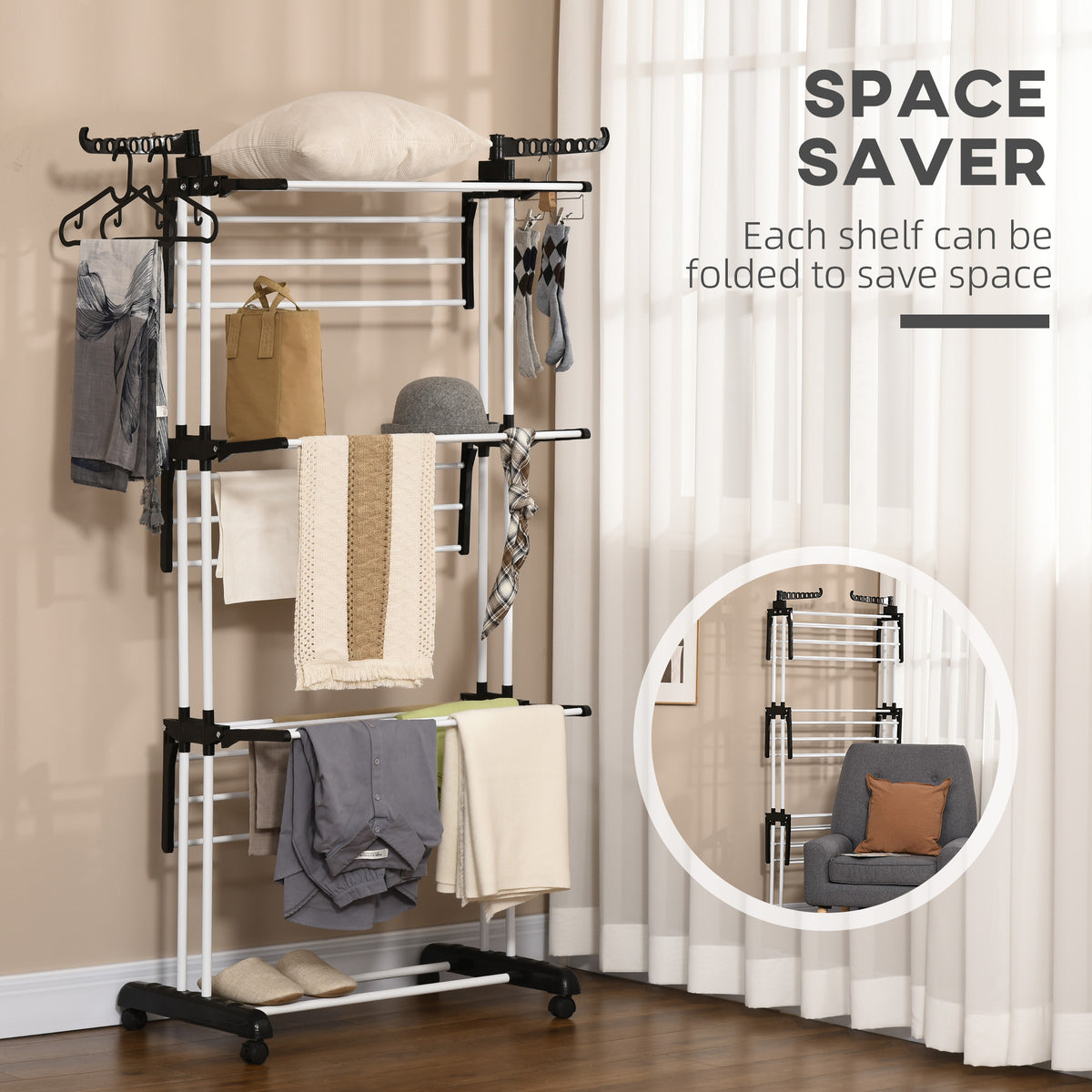 Foldable Clothes Drying Rack 4-Tier with Wings