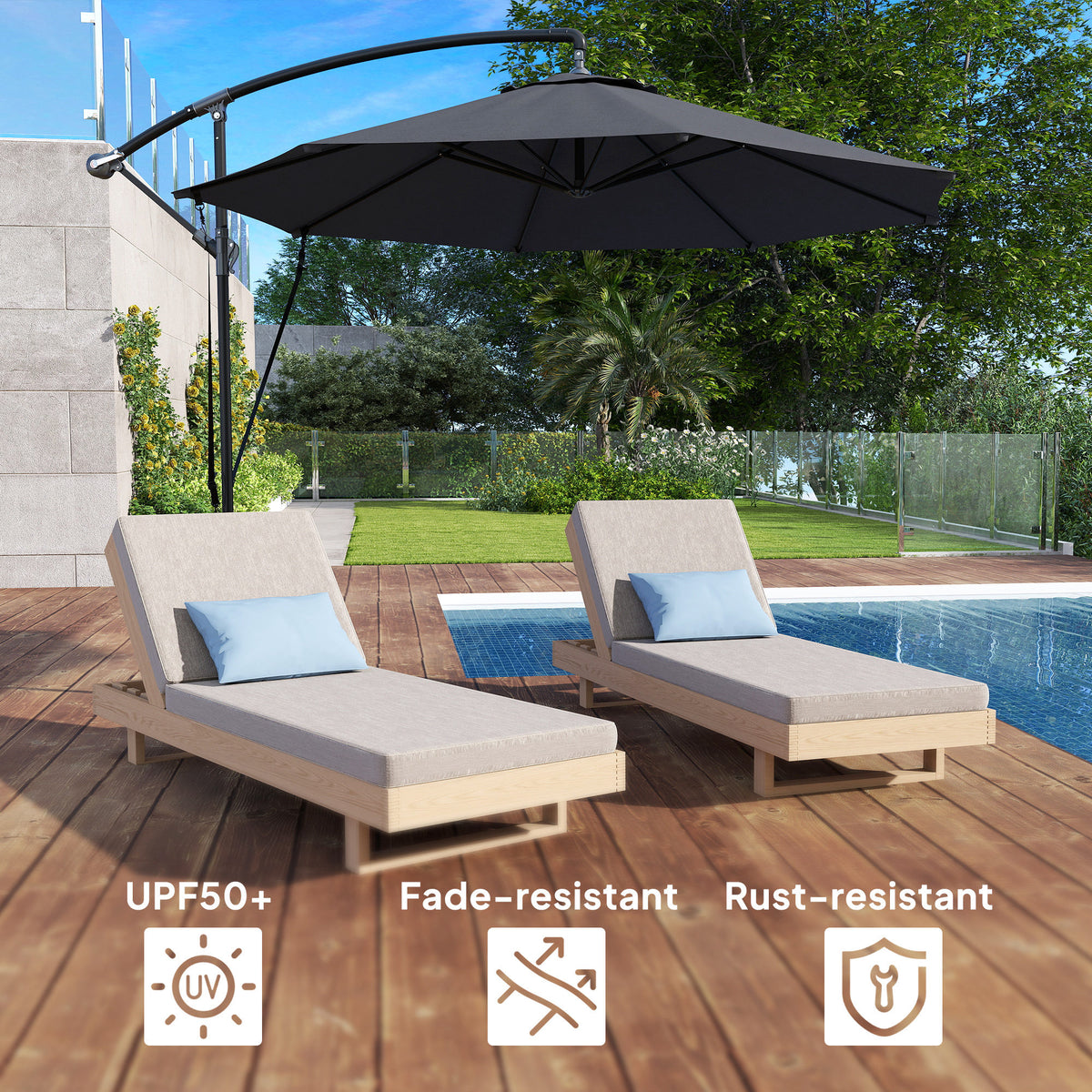 Offset Cantilever Umbrella 360° Rotating with Cross Base