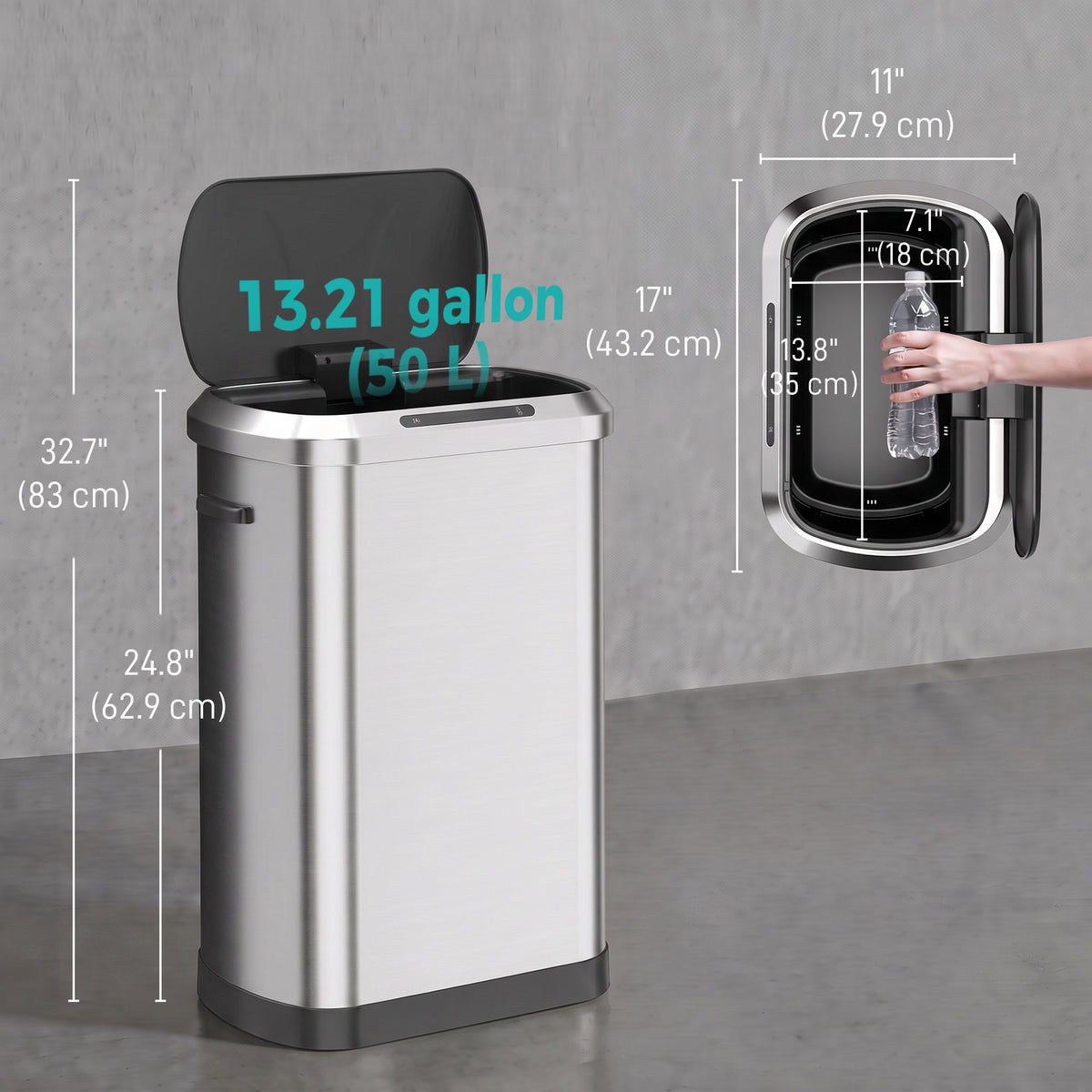 Automatic Touchless Trash Can 50 L Stainless Steel