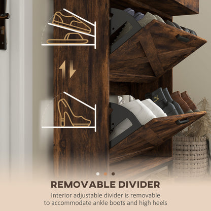 Slim shoe storage cabinet with 2 flip drawers
