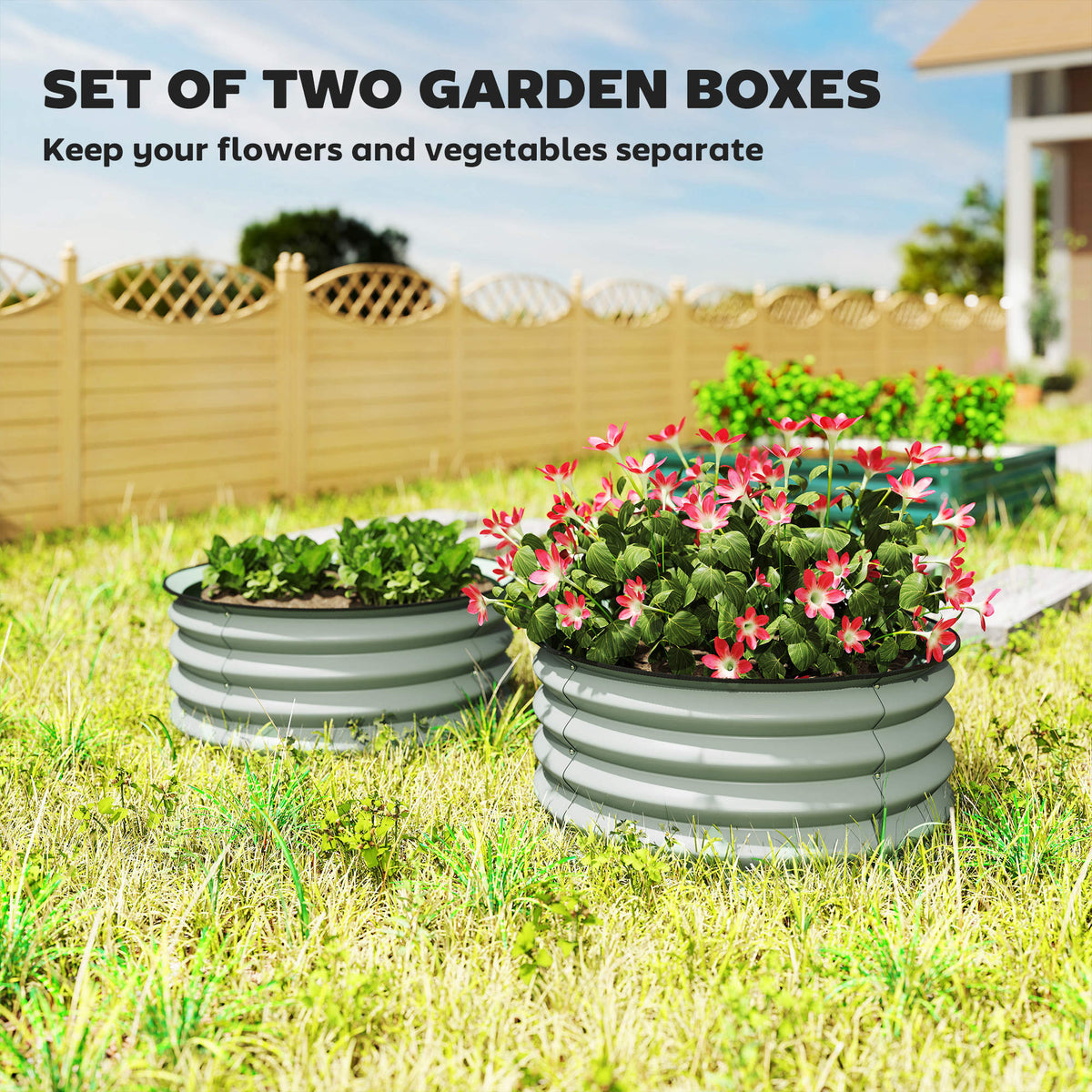 Set of 2 Raised Garden Beds Galvanised Steel Safety