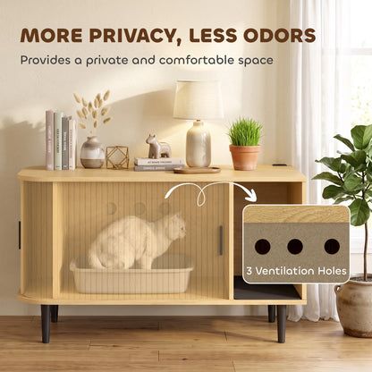 Modern Sliding Cat Litter Box Enclosure End Table
