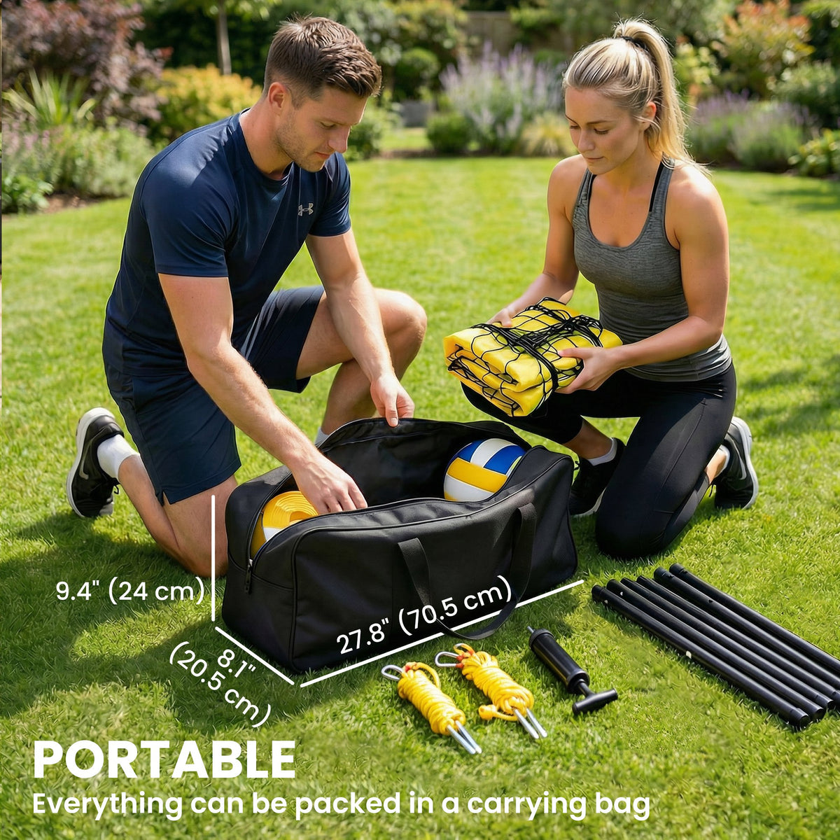 Portable Volleyball Net Set with Adjustable Steel Poles