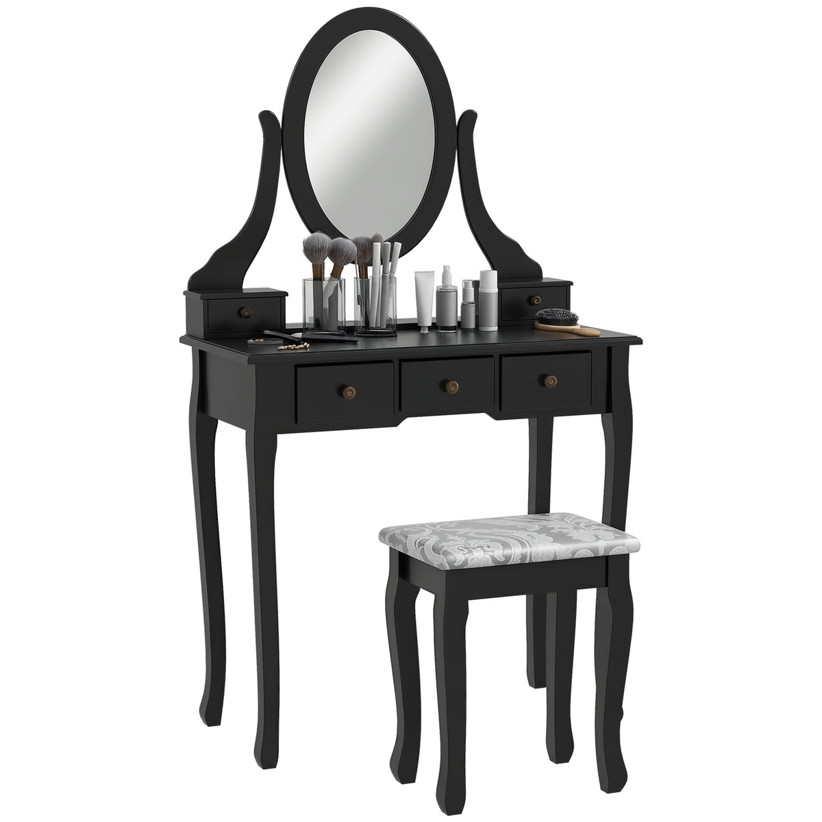 Vanity desk with stool rotating mirror 360° 5 drawers