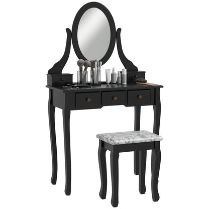 Vanity desk with stool rotating mirror 360° 5 drawers