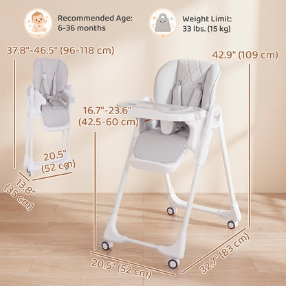 Foldable High Chair with Double Tray and Wheels