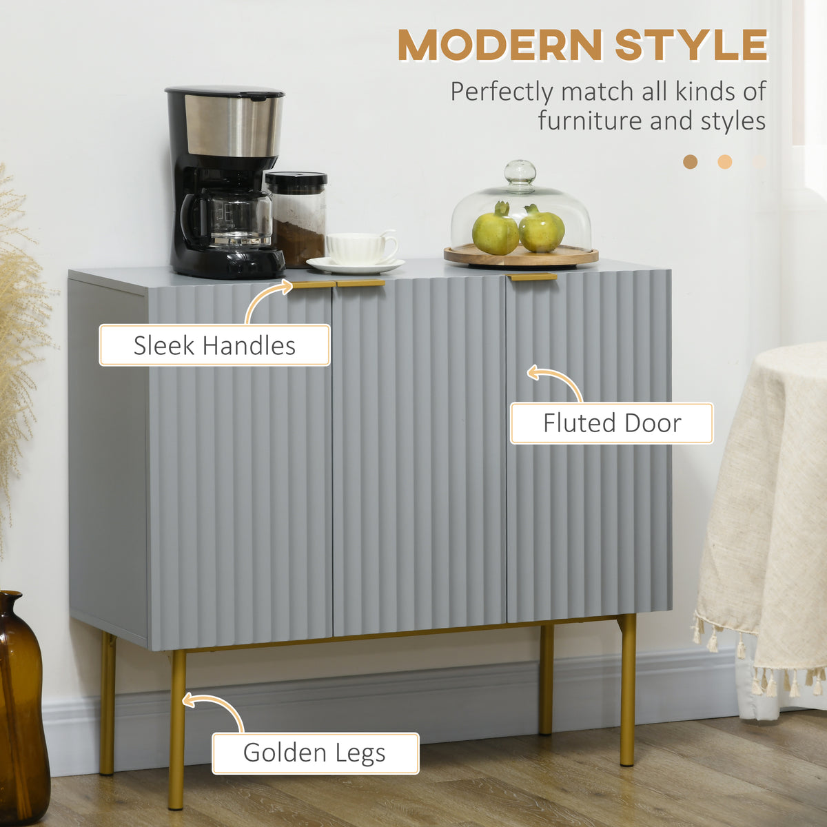 Modern storage cabinet with fluted doors