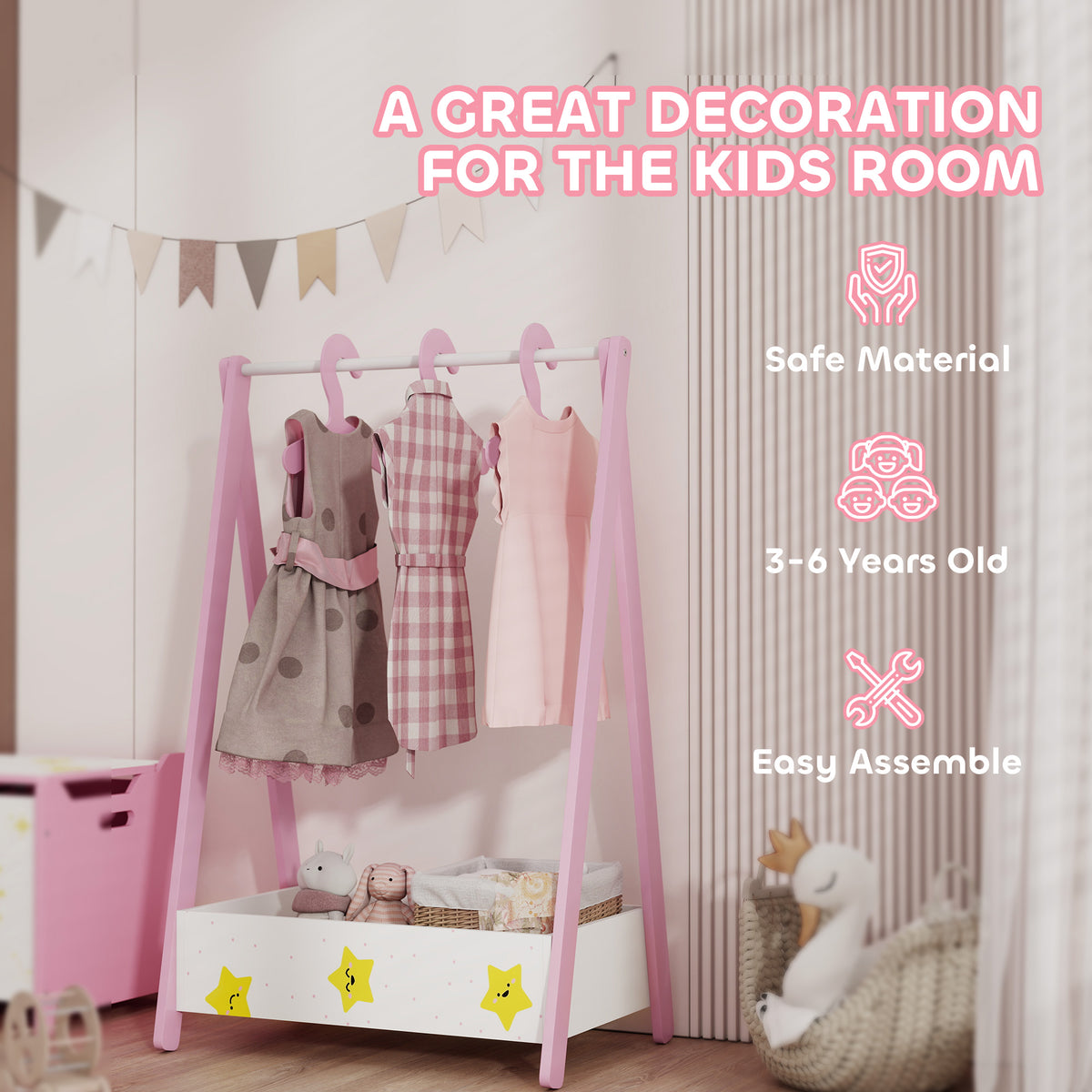 Kids Clothing Rack with Storage Shelf