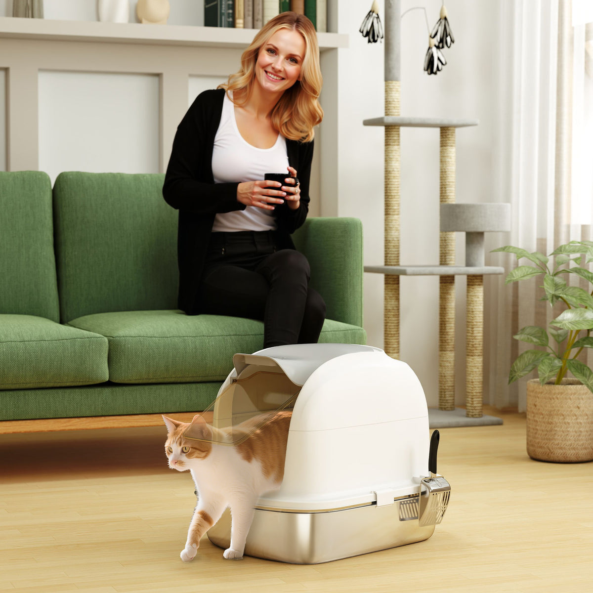 Enclosed Stainless Steel Cat Litter Box with Lid
