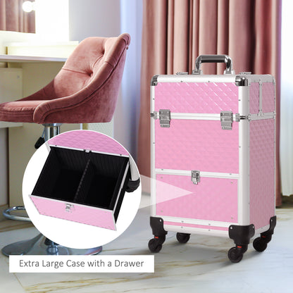 Professional rolling aluminum makeup train case trolley