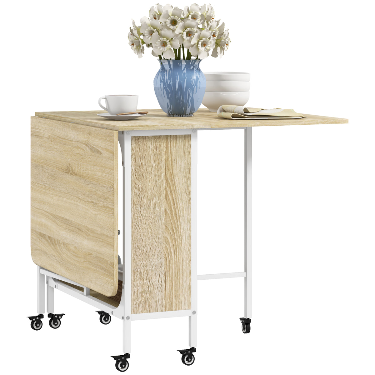 Mesa de comedor plegable extensible con tablero y ruedas
