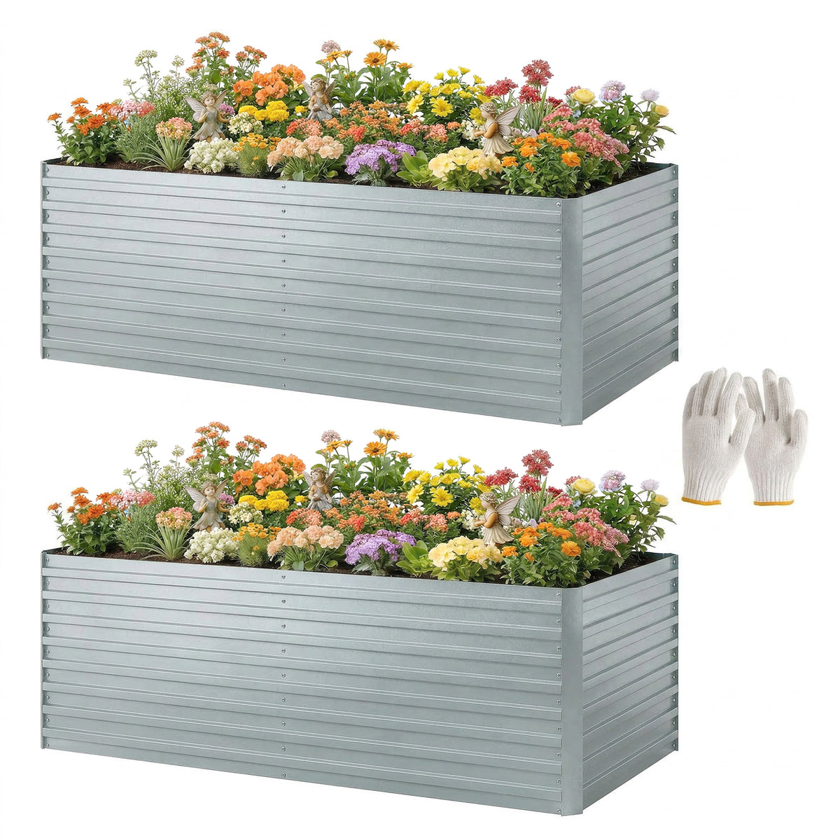 Raised Garden Bed Galvanized Steel 180 cm, Set of 2