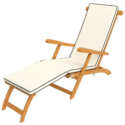 Folding Acacia Wood Patio Lounge Chair with Footrest