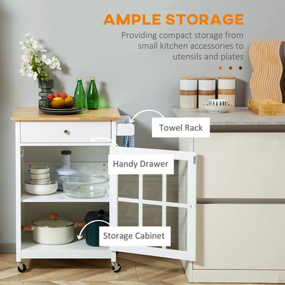 Rolling kitchen cart with drawer and cabinet