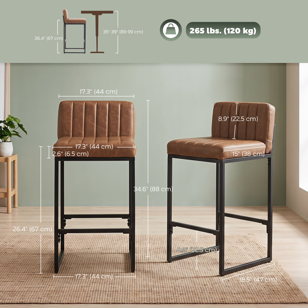 Retro Padded Bar Stools Set of 2
