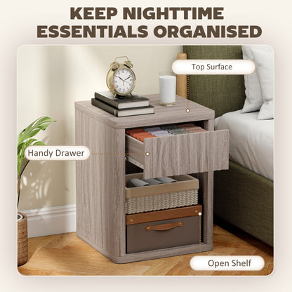 Modern Nightstand Set of 2 with Fluted Drawer and Open Shelf