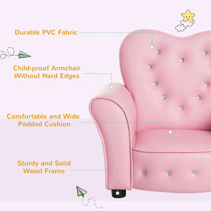 Kids tufted princess armchair toddler sofa 58.9 x 41.4 x 49 cm