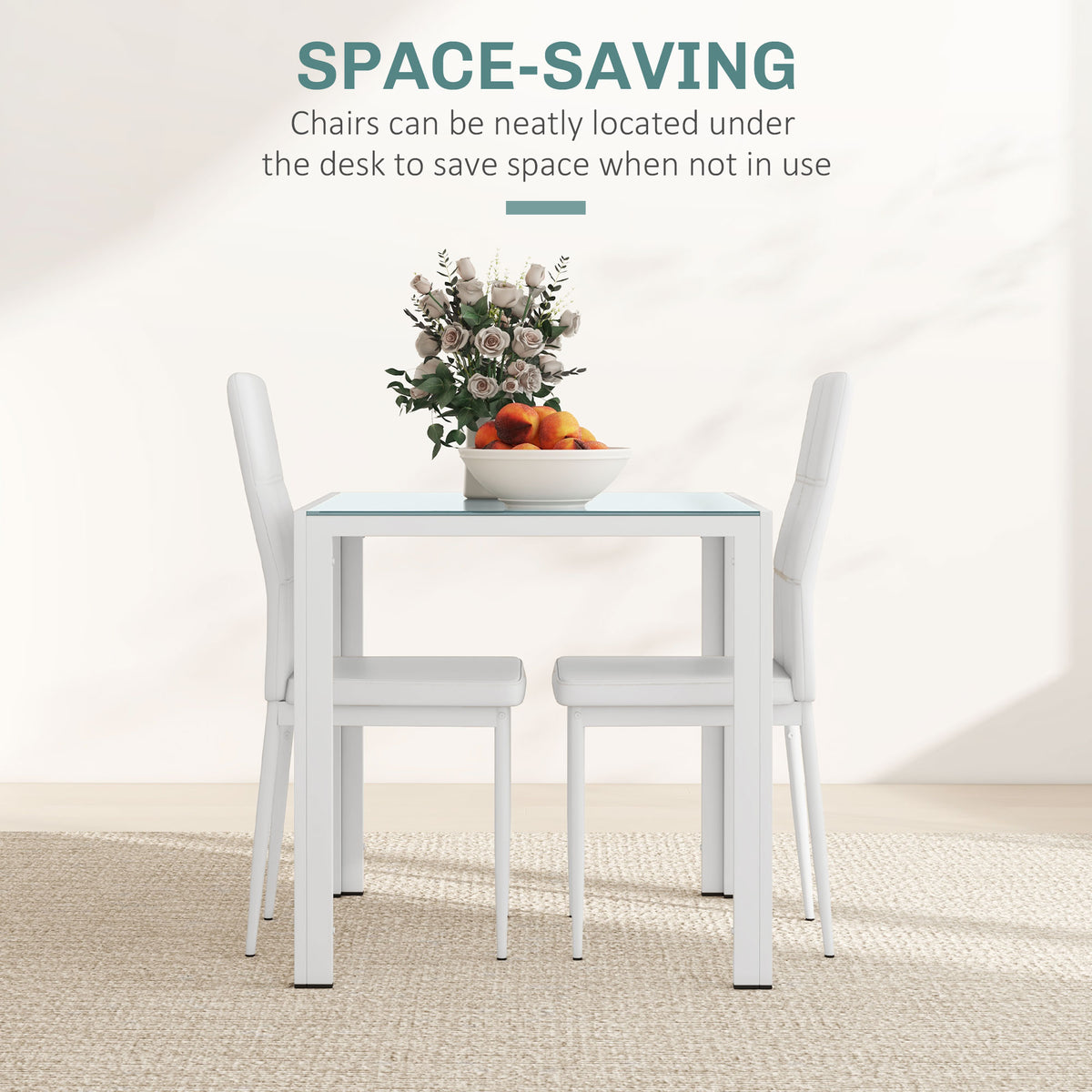 Dining set 3-piece rectangular glass table with chairs