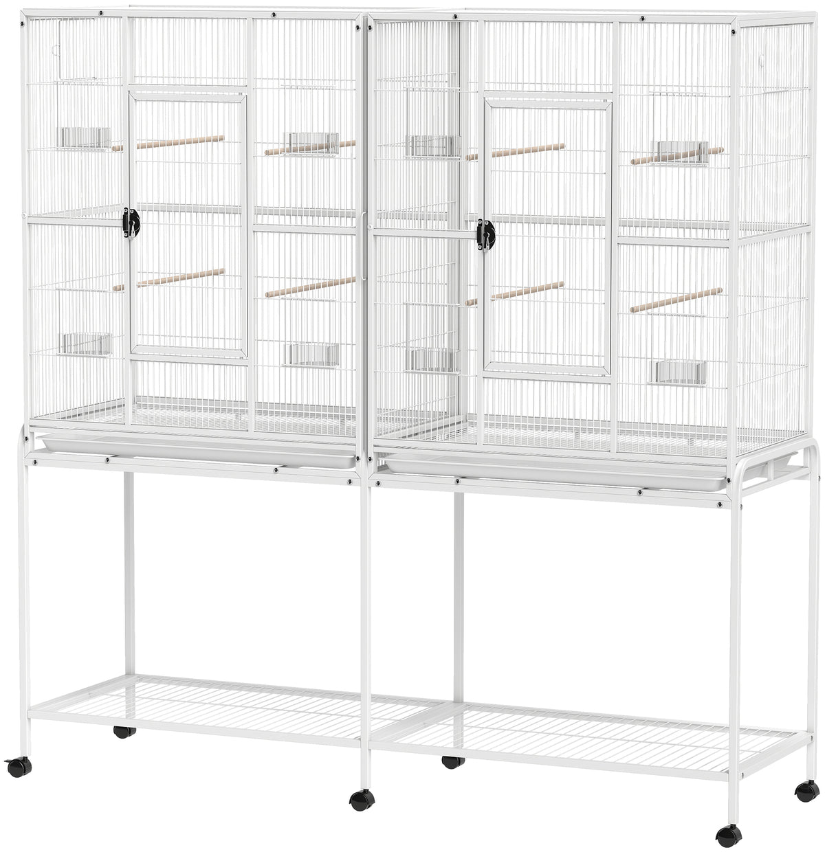 Large Rolling Bird Cage with Perches and Feeder Cups