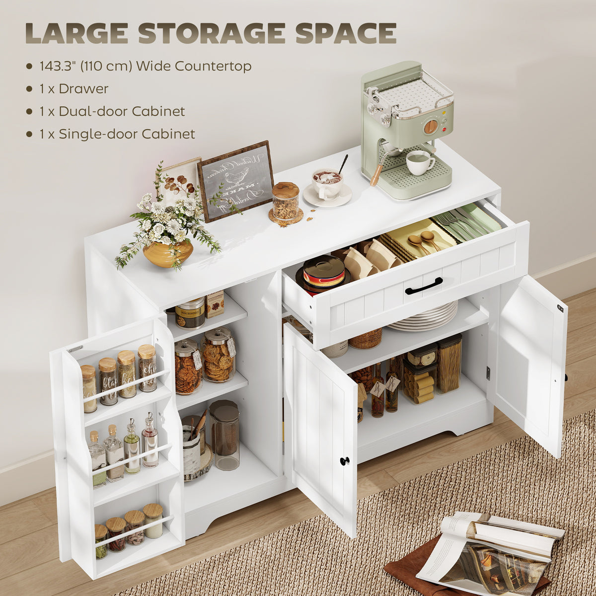 Kitchen Storage Cabinet with Drawer and Adjustable Shelves