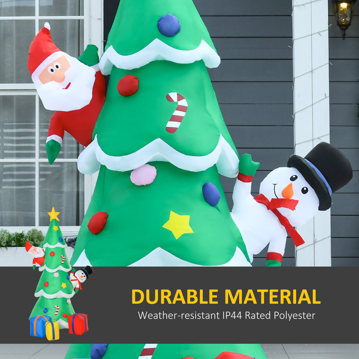Inflatable Christmas Tree with LED Lights, Santa and Dog