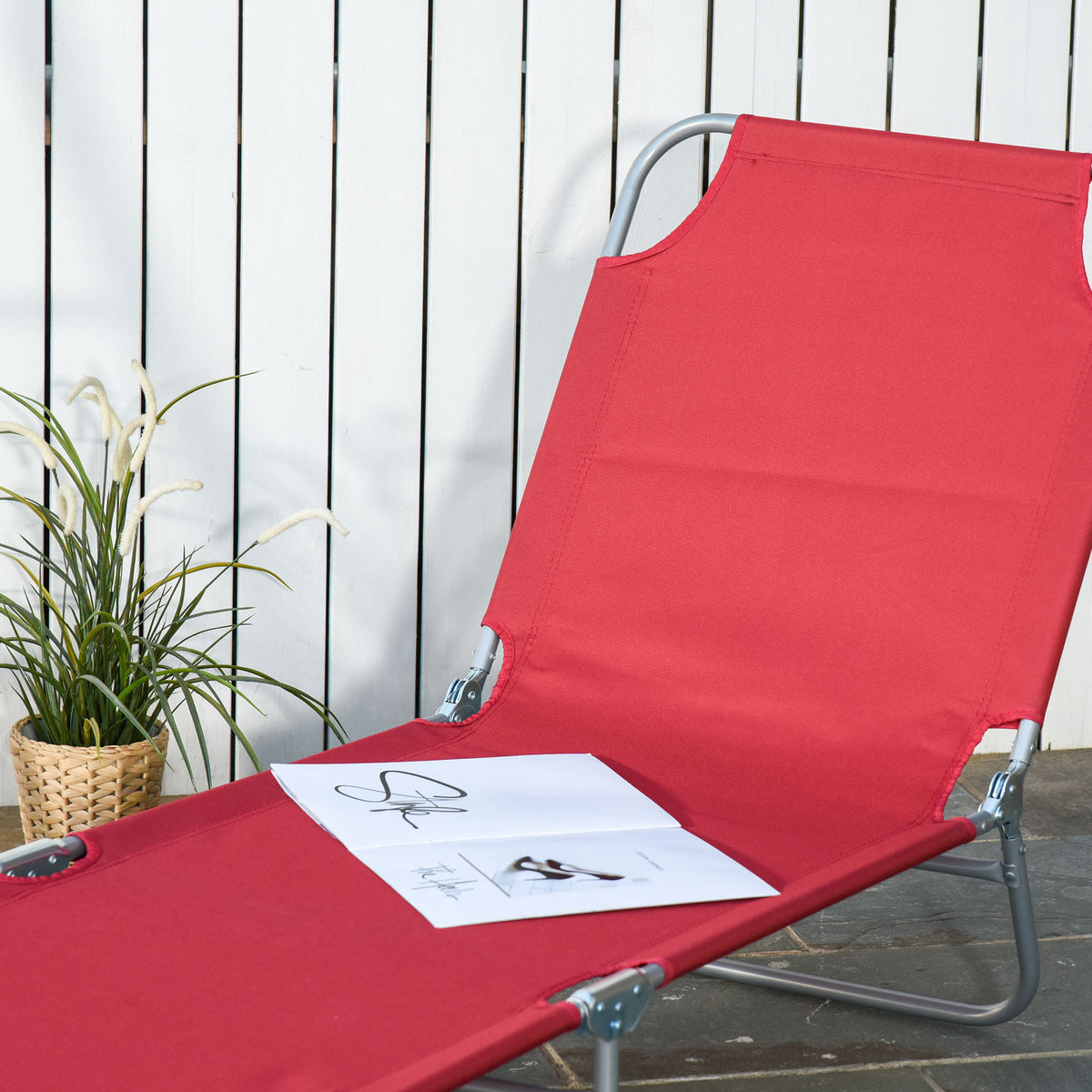 Folding Outdoor Lounge Chair with Adjustable Backrest