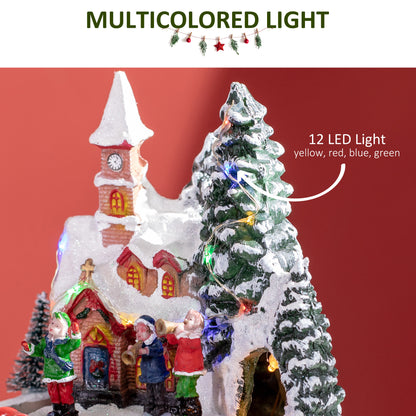 Decoración de pueblo navideño con tren giratorio y música