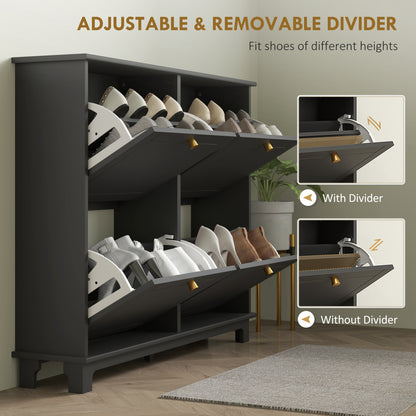 Narrow shoe storage cabinet with four flip drawers
