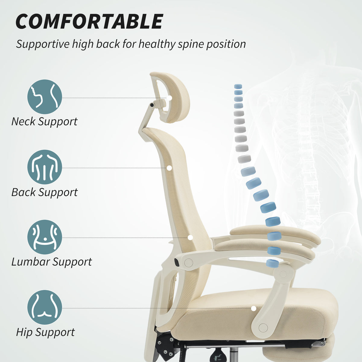 Ergonomic office chair with adjustable lumbar support and headrest