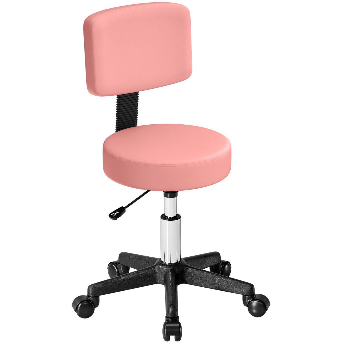 Rolling Stool with Backrest and Wheels — PU Leather