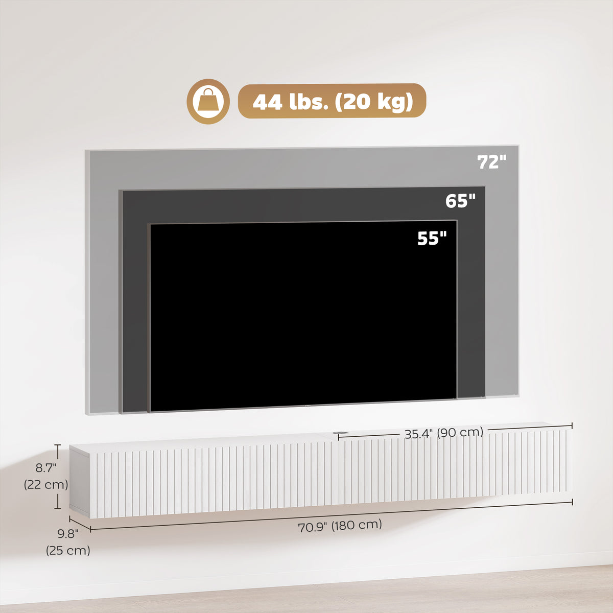 Mueble de TV suspendido con puertas acanaladas 180 cm