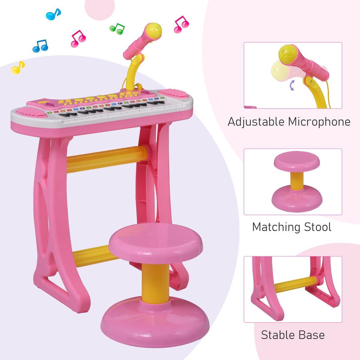 Piano electrónico para niños con diseño de mariposa y taburete