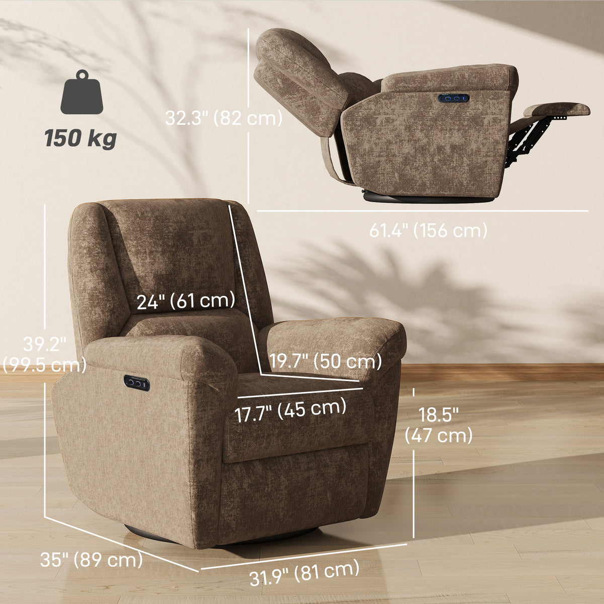 Power Reclining Swivel Glider Chair with Chenille Upholstery