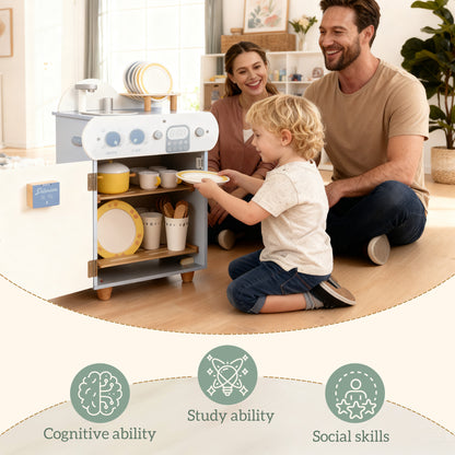 Wooden dishwasher playset toy for kids — Set of 32