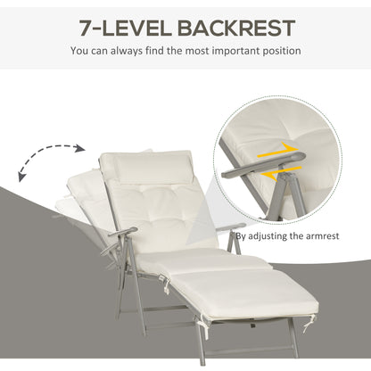Folding Outdoor Chaise Lounger 7-Position Adjustable with Cushion