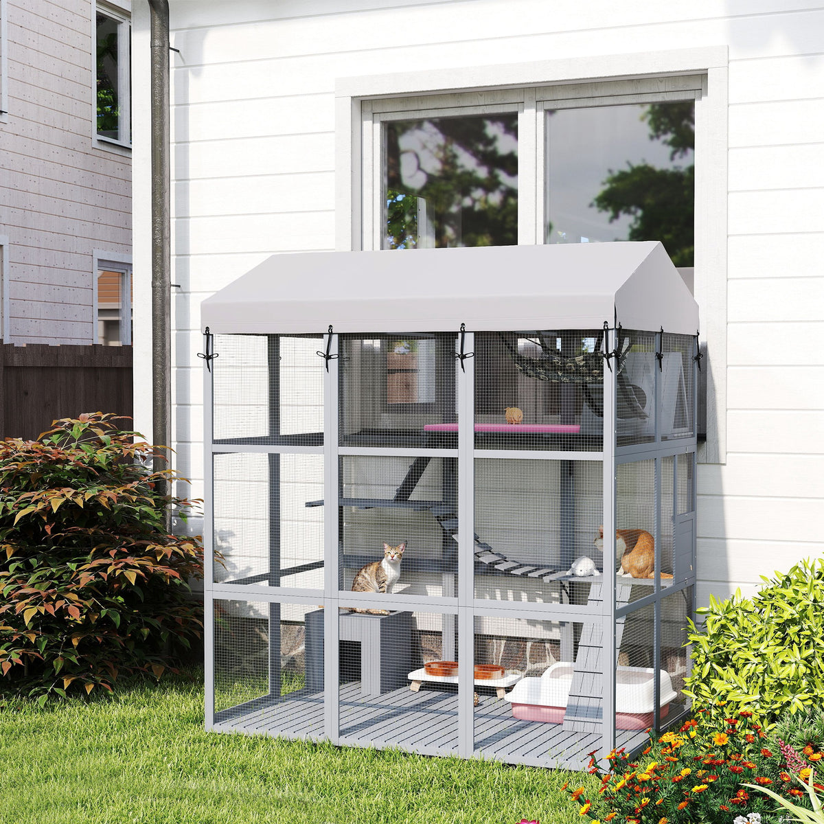 Outdoor wooden cat enclosure