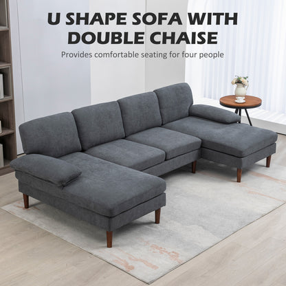 U-Shape Sectional Sofa Double Chaise 4-Seater — Fabric