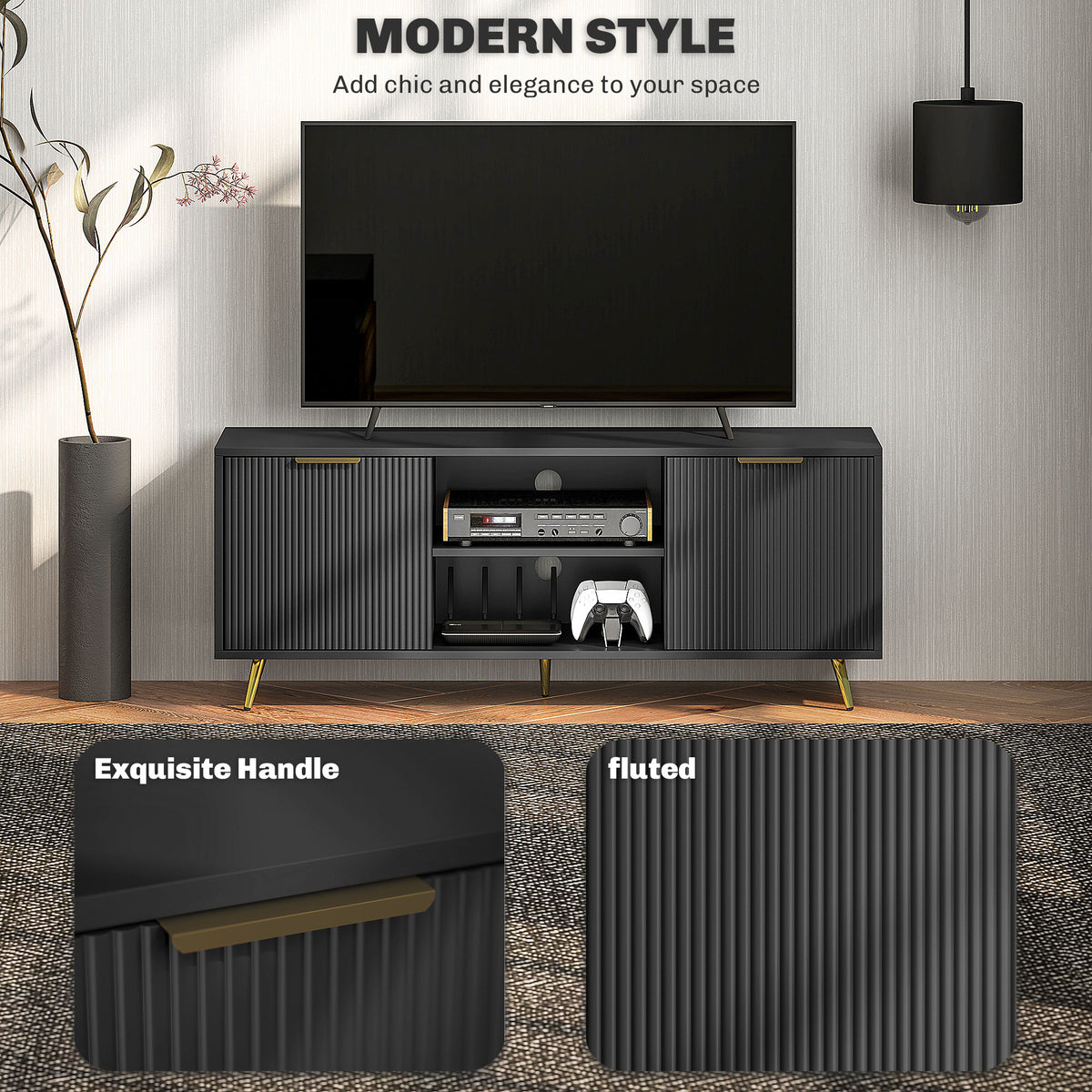 Mueble de TV moderno con almacenamiento para 55 pulgadas