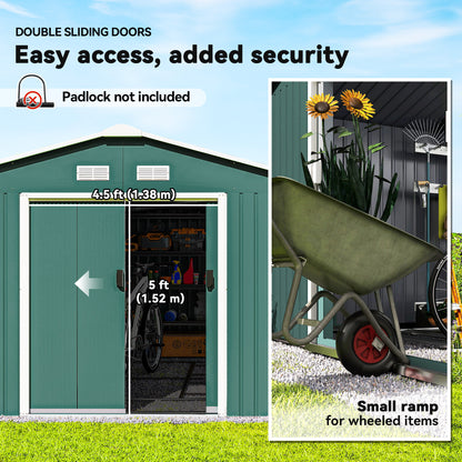 Galvanized Steel Garden Shed with Double Sliding Door
