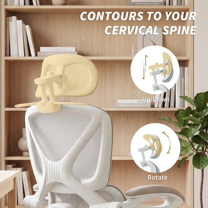 Silla de oficina ergonómica de malla con reposacabezas y reposapiés