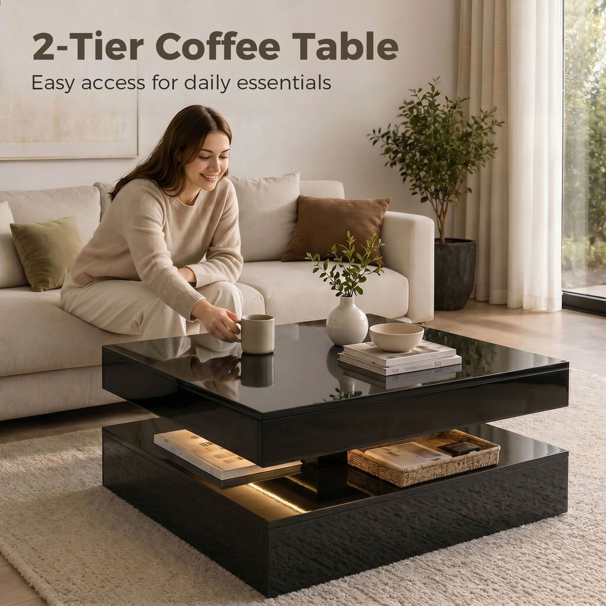 2-Tier LED Coffee Table High Gloss