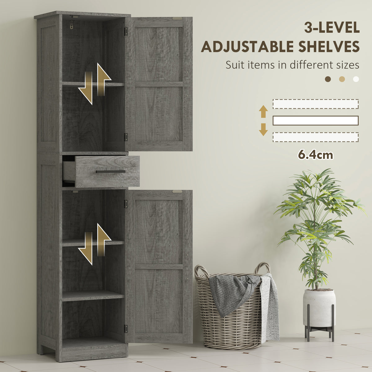 Tall Bathroom Cabinet Barn Doors Drawer Adjustable Shelves