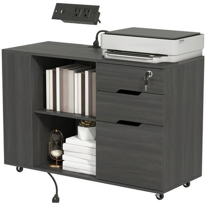 Mobile File Cabinet with Power Outlets and Lock