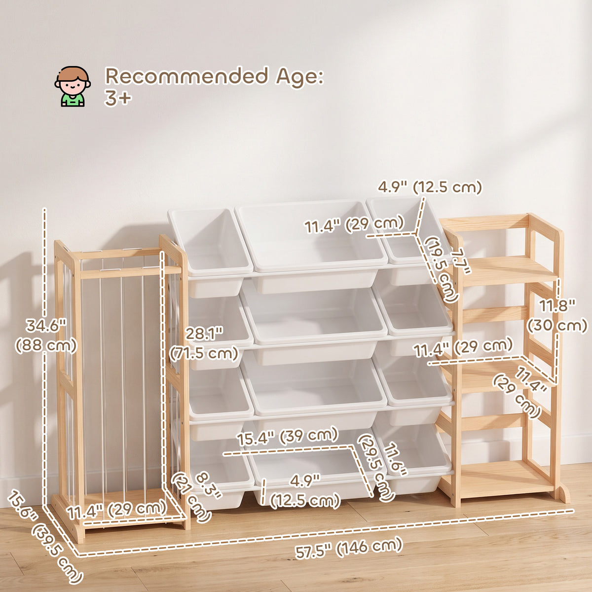 Mueble organizador de juguetes 3 en 1 con contenedores y estantería
