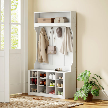 4-in-1 Hall Tree with Bench and 12 Shoe Cubbies